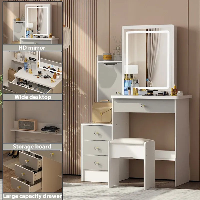 Ensemble de coiffeuse Timechee avec miroir coulissant éclairé - 33L x 15.7l x 52.4H