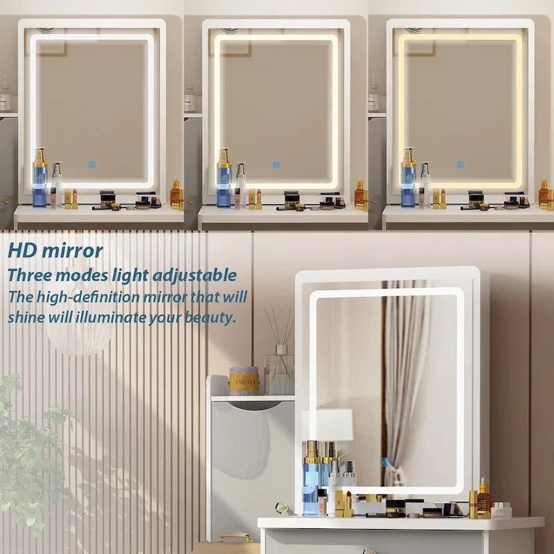 Ensemble de coiffeuse Timechee avec miroir coulissant éclairé - 33L x 15.7l x 52.4H