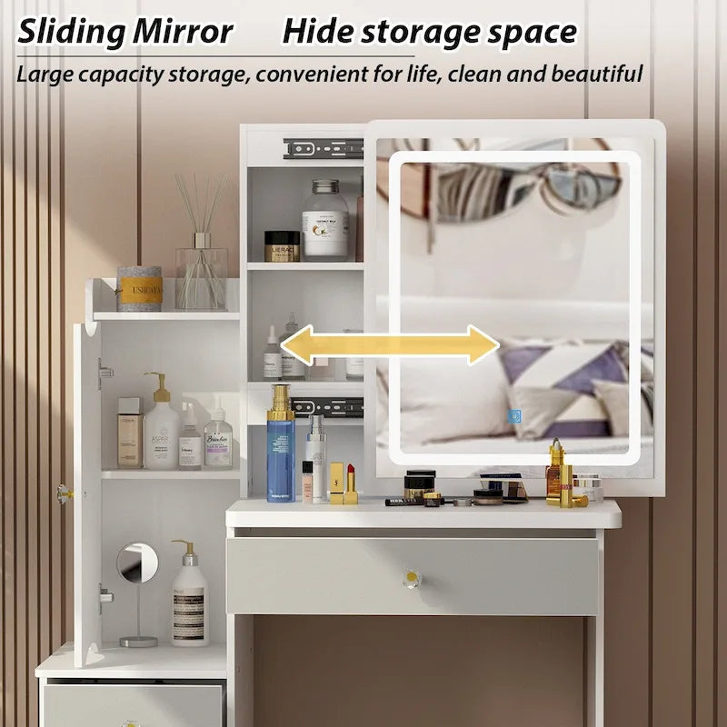 Ensemble de coiffeuse Timechee avec miroir coulissant éclairé - 33L x 15.7l x 52.4H
