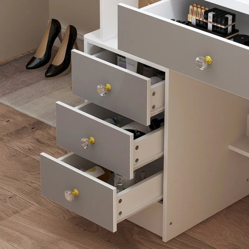 Ensemble de coiffeuse Timechee avec miroir coulissant éclairé - 33L x 15.7l x 52.4H
