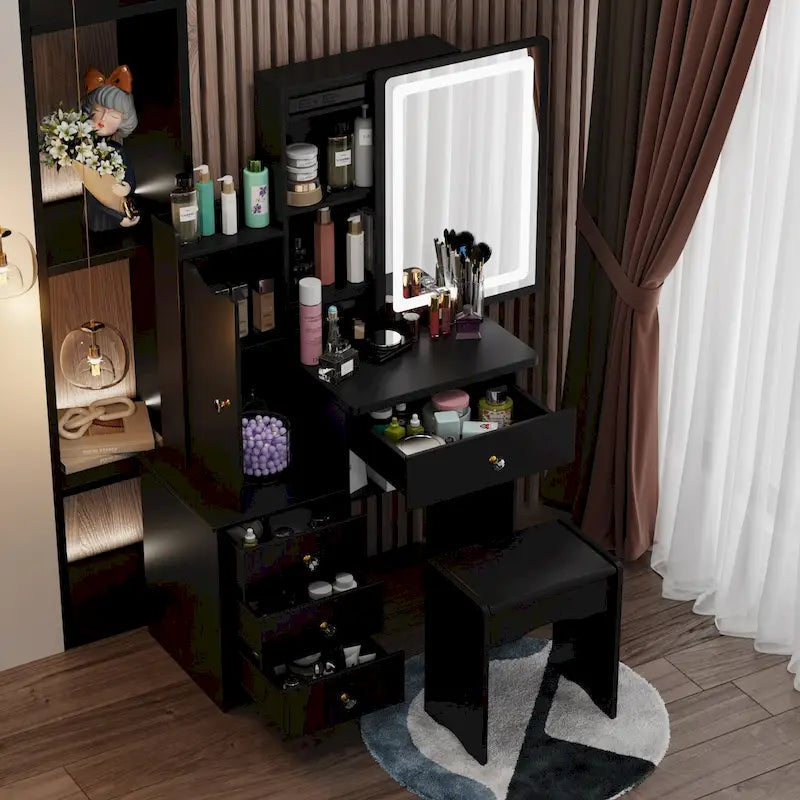 Ensemble de coiffeuse Timechee avec miroir coulissant éclairé - 33L x 15.7l x 52.4H
