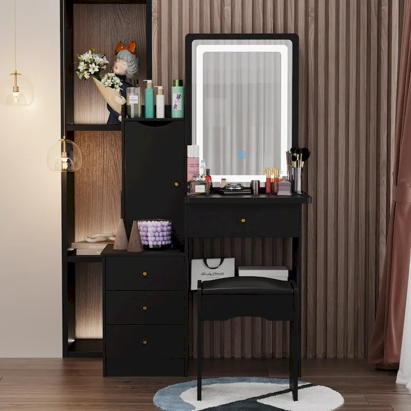 Ensemble de coiffeuse Timechee avec miroir coulissant éclairé - 33L x 15.7l x 52.4H