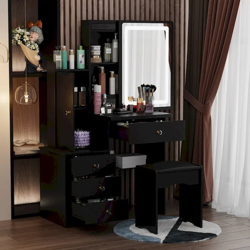 Ensemble de coiffeuse Timechee avec miroir coulissant éclairé - 33L x 15.7l x 52.4H