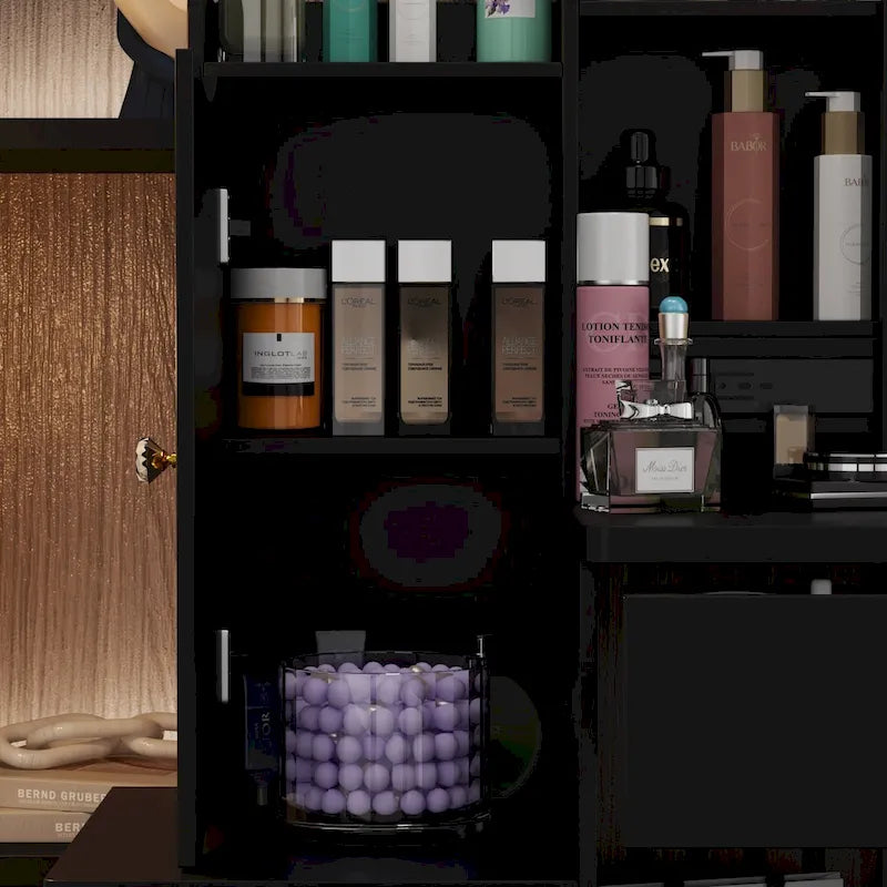 Ensemble de coiffeuse Timechee avec miroir coulissant éclairé - 33L x 15.7l x 52.4H