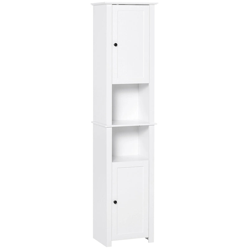HOMCOM Meuble Colonne Salle de Bain, Tour de Rangement Autonome avec Étagères à 2 Niveaux et 2 Placards, Blanc