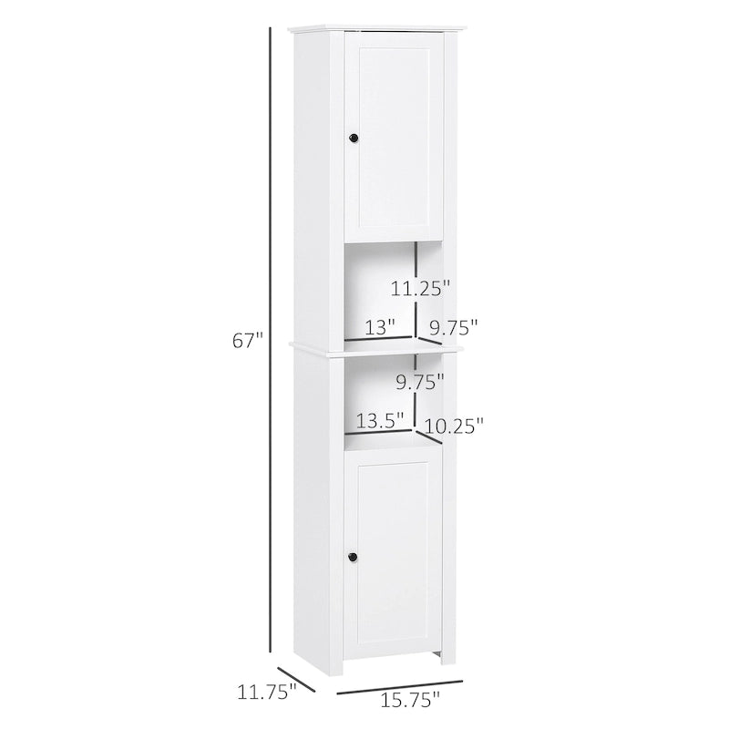 HOMCOM Meuble Colonne Salle de Bain, Tour de Rangement Autonome avec Étagères à 2 Niveaux et 2 Placards, Blanc