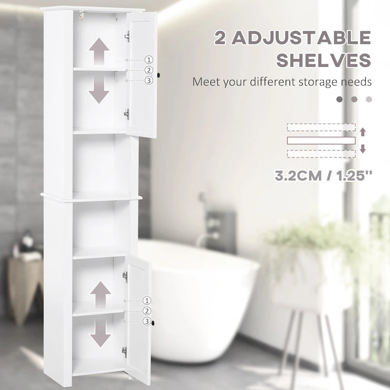 HOMCOM Meuble Colonne Salle de Bain, Tour de Rangement Autonome avec Étagères à 2 Niveaux et 2 Placards, Blanc