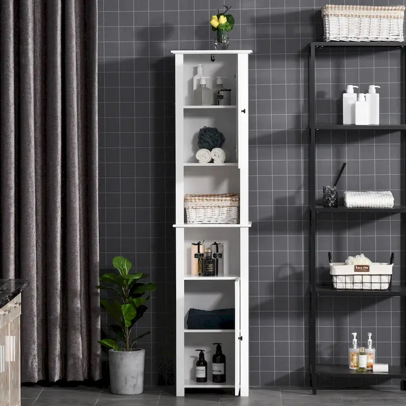 HOMCOM Meuble Colonne Salle de Bain, Tour de Rangement Autonome avec Étagères à 2 Niveaux et 2 Placards, Blanc