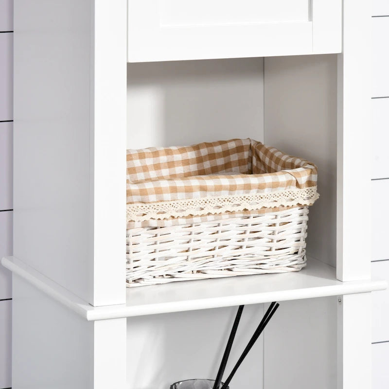 HOMCOM Meuble Colonne Salle de Bain, Tour de Rangement Autonome avec Étagères à 2 Niveaux et 2 Placards, Blanc