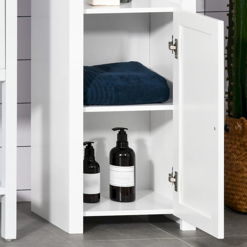 HOMCOM Meuble Colonne Salle de Bain, Tour de Rangement Autonome avec Étagères à 2 Niveaux et 2 Placards, Blanc
