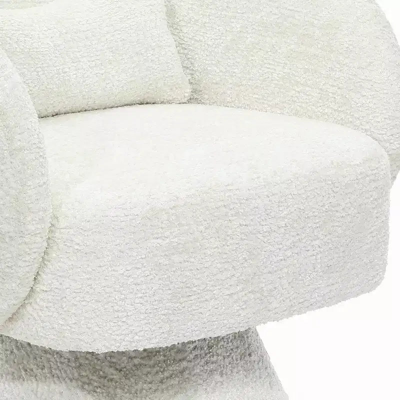Fauteuil club pivotant rembourré crème avec piètement en bois crème, blanc cassé