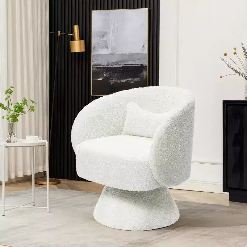 Fauteuil club pivotant rembourré crème avec piètement en bois crème, blanc cassé
