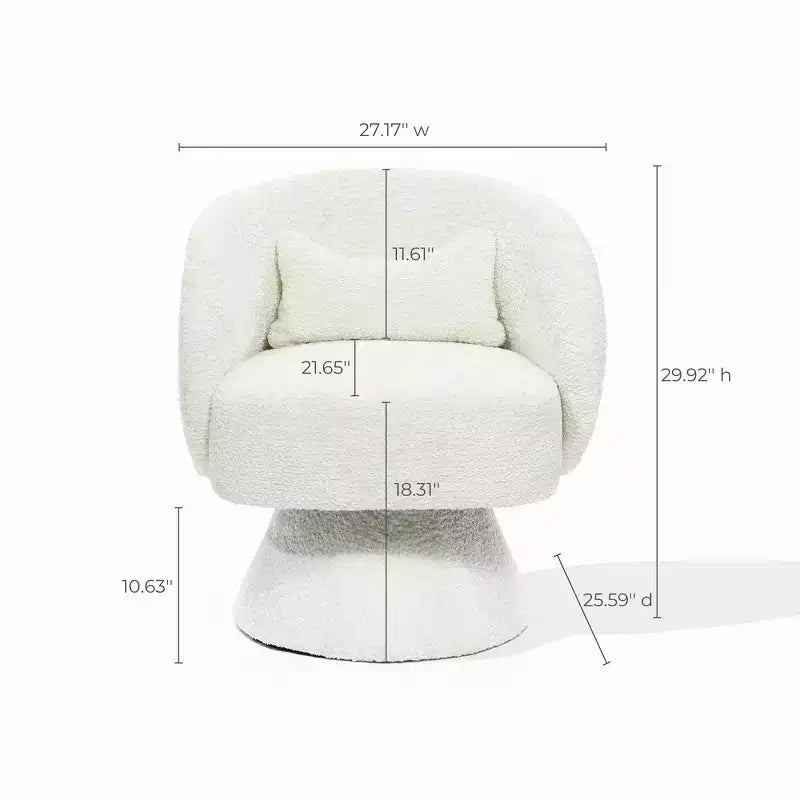Fauteuil club pivotant rembourré crème avec piètement en bois crème, blanc cassé