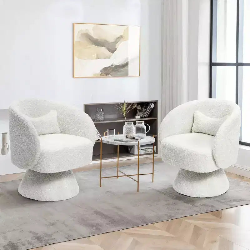 Fauteuil club pivotant rembourré crème avec piètement en bois crème, blanc cassé