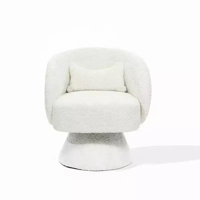 Fauteuil club pivotant rembourré crème avec piètement en bois crème, blanc cassé