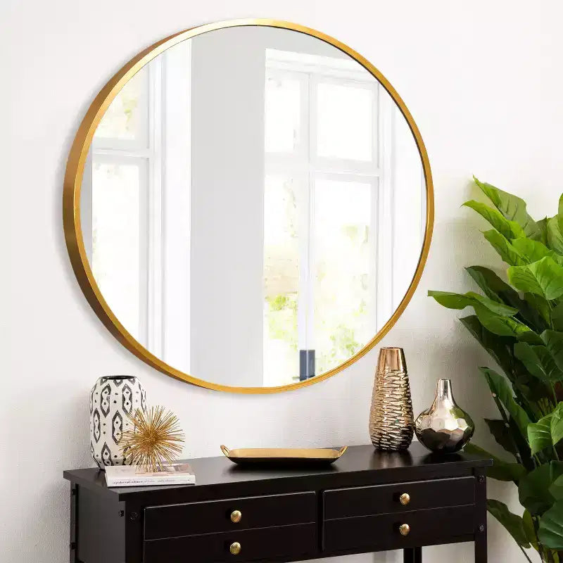 Miroir mural décoratif rond à cadre métallique