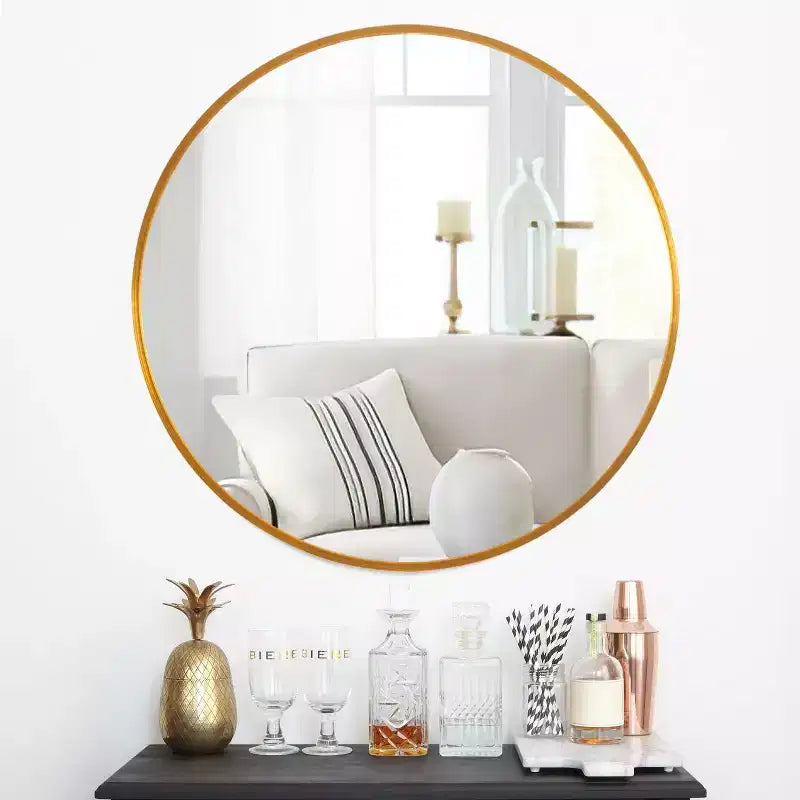 Miroir mural décoratif rond à cadre métallique