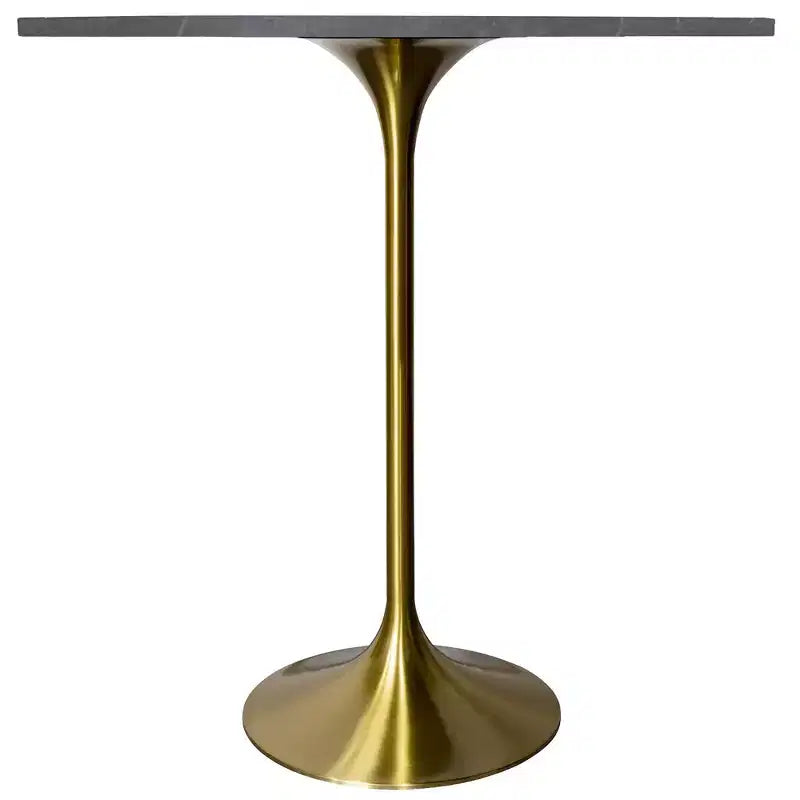Table de salle à manger ronde de 36 po de hauteur bar avec plateau en pierre frittée et base piédestal en acier inoxydable doré