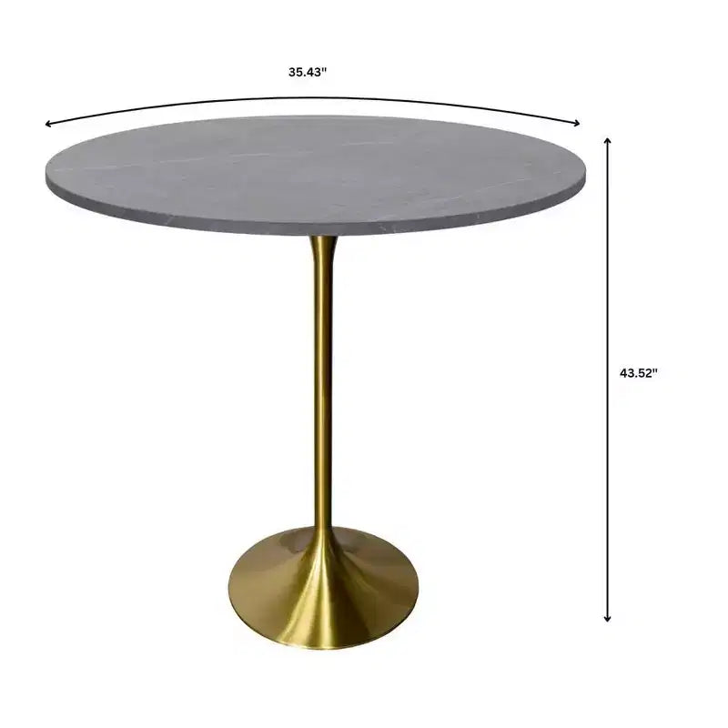 Table de salle à manger ronde de 36 po de hauteur bar avec plateau en pierre frittée et base piédestal en acier inoxydable doré