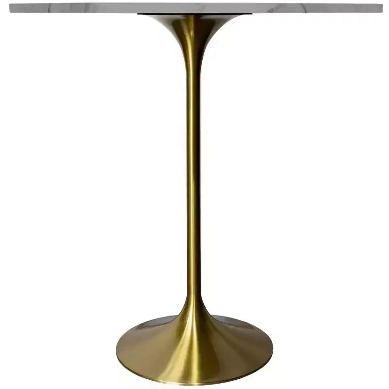 Table de salle à manger ronde de 36 po de hauteur bar avec plateau en pierre frittée et base piédestal en acier inoxydable doré