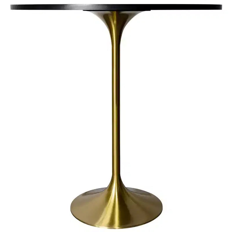 Table de salle à manger ronde de 36 po de hauteur bar avec plateau en pierre frittée et base piédestal en acier inoxydable doré
