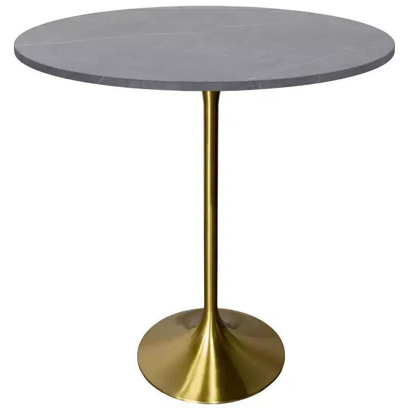 Table de salle à manger ronde de 36 po de hauteur bar avec plateau en pierre frittée et base piédestal en acier inoxydable doré