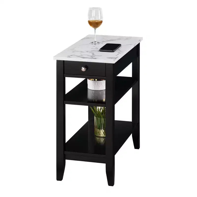 Table d'appoint de chevet avec 1 tiroir et étagères