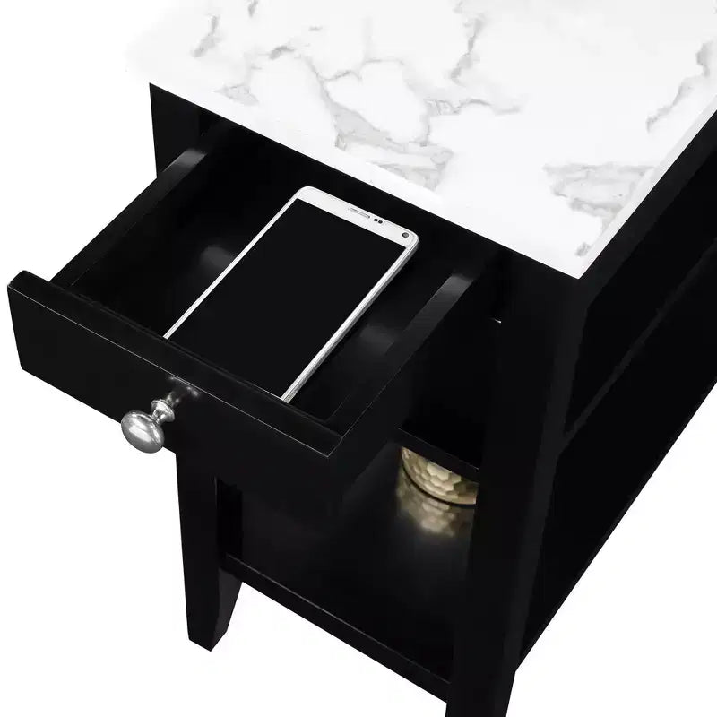 Table d'appoint de chevet avec 1 tiroir et étagères