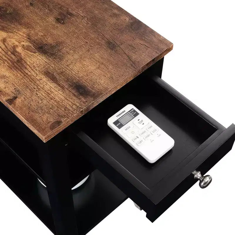 Table d'appoint de chevet avec 1 tiroir et étagères