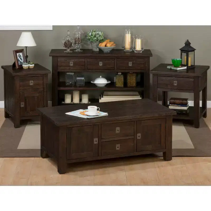 Table d'appoint carrée en acacia massif vieilli, marron