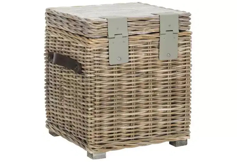 Malle de rangement carrée en rotin, finition blanc délavé