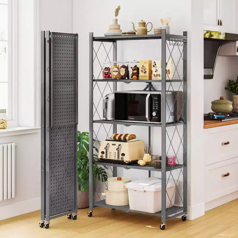 Étagère de rangement métallique pliable à 5 niveaux, organisateur sur roulettes pour garage, cuisine, garde-manger, 160 cm