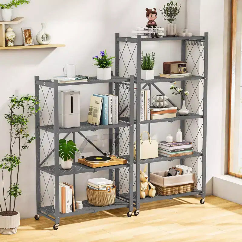 Étagère de rangement métallique pliable à 5 niveaux, organisateur sur roulettes pour garage, cuisine, garde-manger, 160 cm