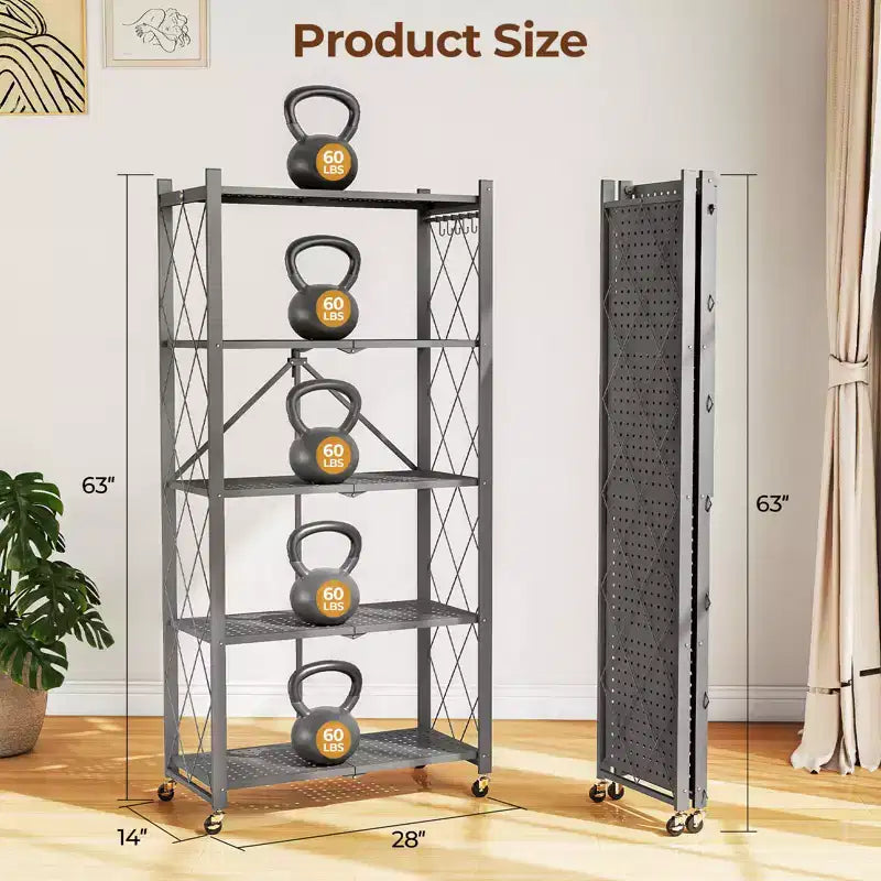 Étagère de rangement métallique pliable à 5 niveaux, organisateur sur roulettes pour garage, cuisine, garde-manger, 160 cm