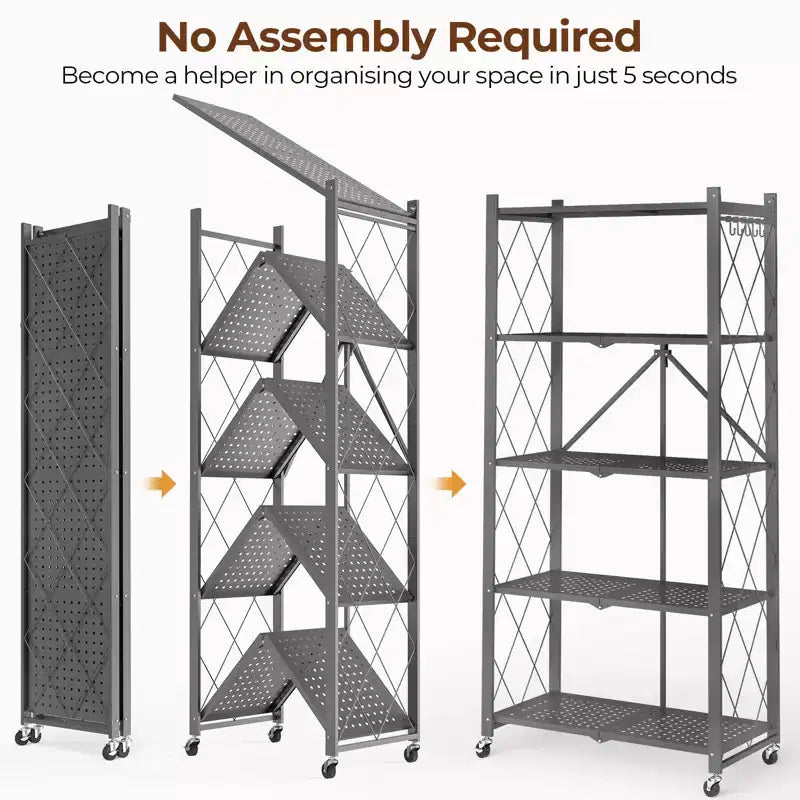 Étagère de rangement métallique pliable à 5 niveaux, organisateur sur roulettes pour garage, cuisine, garde-manger, 160 cm