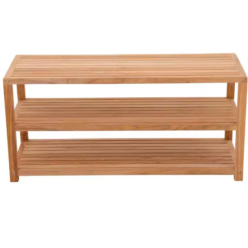 Banc de douche et de rangement pour spa/salle de bain/extérieur en teck naturel 28 ou 40 avec étagères – Beige