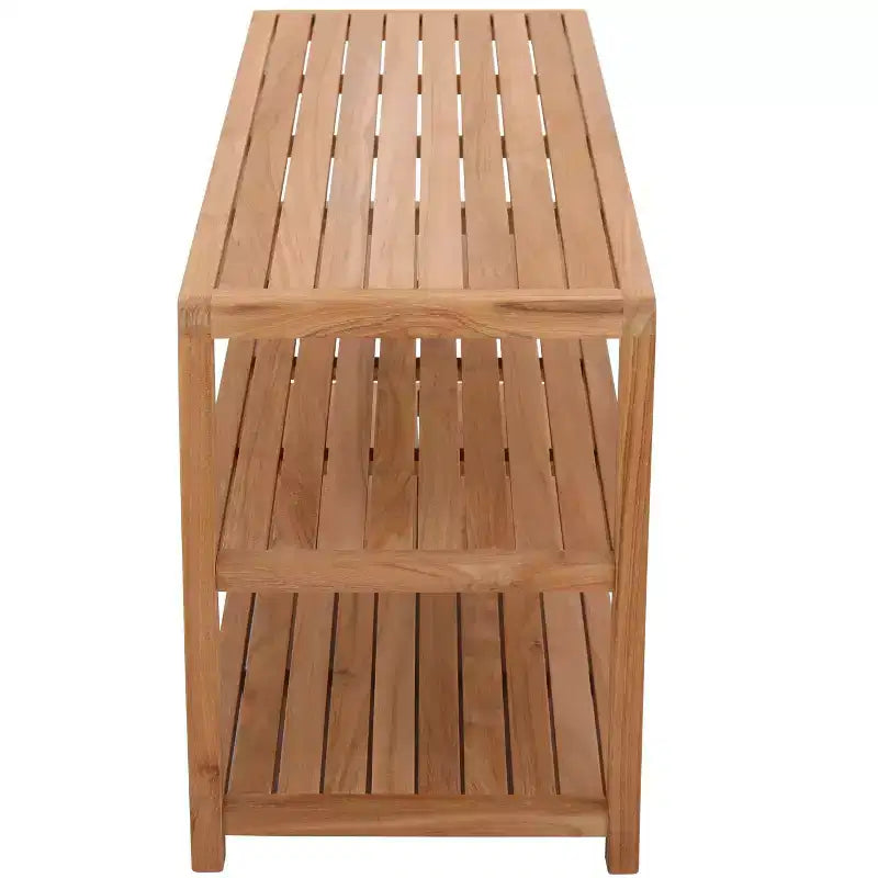 Banc de douche et de rangement pour spa/salle de bain/extérieur en teck naturel 28 ou 40 avec étagères – Beige