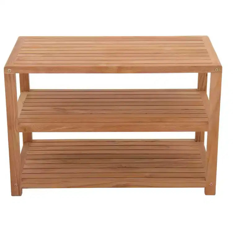 Banc de douche et de rangement pour spa/salle de bain/extérieur en teck naturel 28 ou 40 avec étagères – Beige