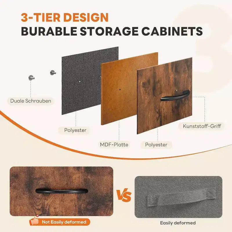 Commode verticale à 10 tiroirs - Commode de rangement en tissu rustique de 80 cm de large pour chambre à coucher/chambre d'enfant, cadre en acier