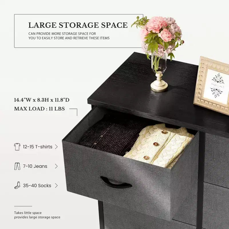Commode verticale à 10 tiroirs - Commode de rangement en tissu rustique de 80 cm de large pour chambre à coucher/chambre d'enfant, cadre en acier