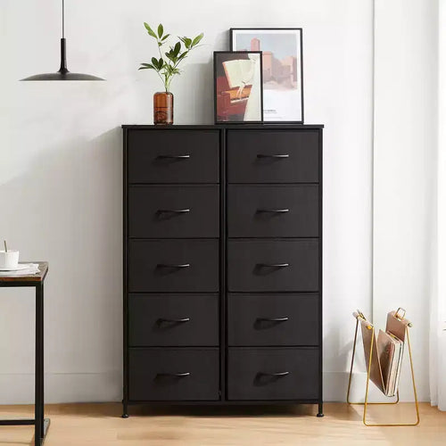 Commode verticale à 10 tiroirs - Commode de rangement en tissu rustique de 80 cm de large pour chambre à coucher/chambre d'enfant, cadre en acier