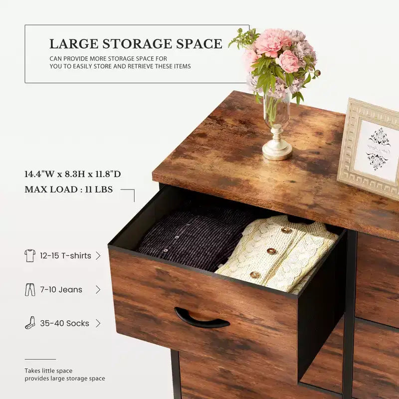Commode verticale à 10 tiroirs - Commode de rangement en tissu rustique de 80 cm de large pour chambre à coucher/chambre d'enfant, cadre en acier