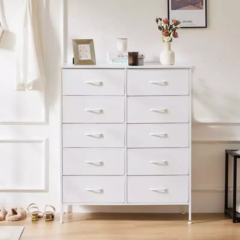 Commode verticale à 10 tiroirs - Commode de rangement en tissu rustique de 80 cm de large pour chambre à coucher/chambre d'enfant, cadre en acier