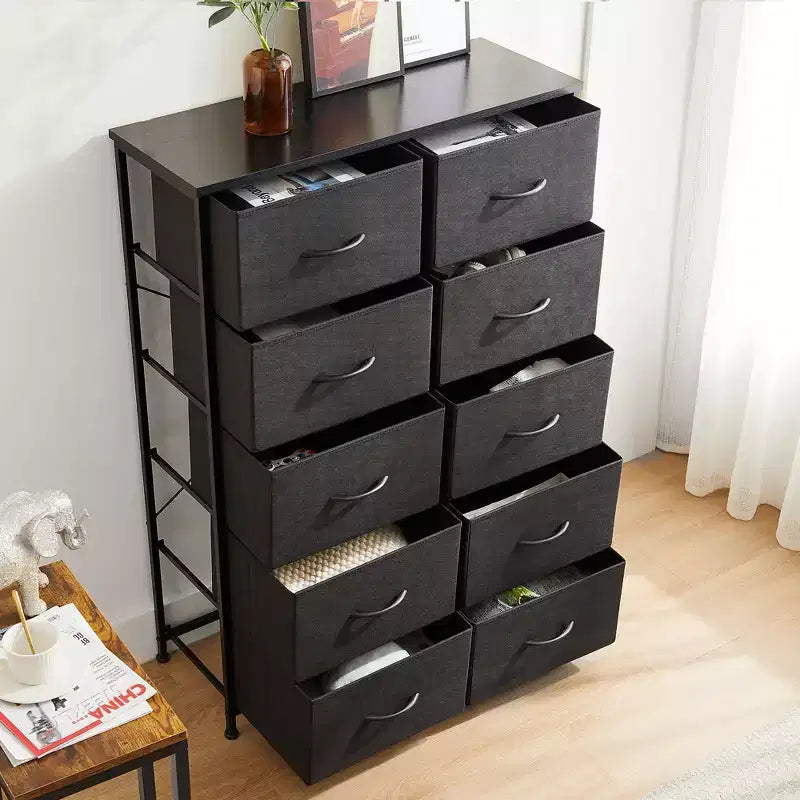 Commode verticale à 10 tiroirs - Commode de rangement en tissu rustique de 80 cm de large pour chambre à coucher/chambre d'enfant, cadre en acier