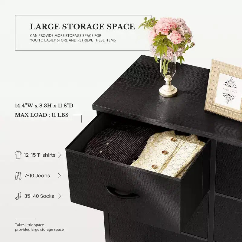 Commode verticale à 10 tiroirs - Commode de rangement en tissu rustique de 80 cm de large pour chambre à coucher/chambre d'enfant, cadre en acier
