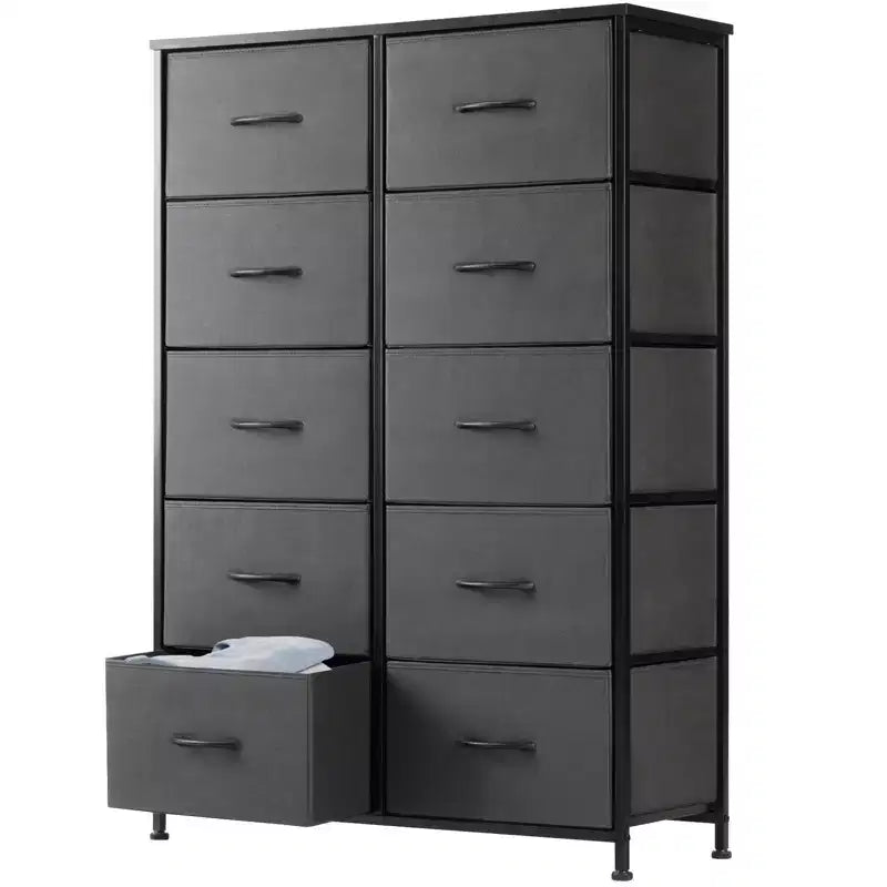 Commode verticale à 10 tiroirs - Commode de rangement en tissu rustique de 80 cm de large pour chambre à coucher/chambre d'enfant, cadre en acier
