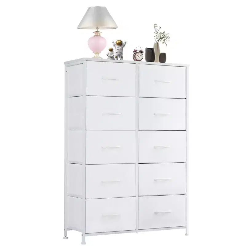 Commode verticale à 10 tiroirs - Commode de rangement en tissu rustique de 80 cm de large pour chambre à coucher/chambre d'enfant, cadre en acier